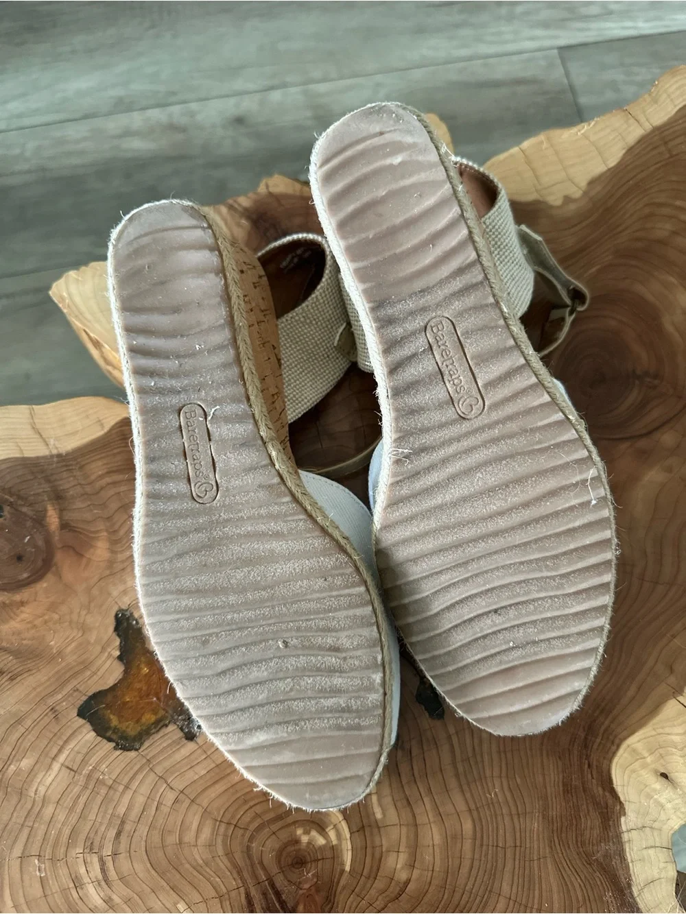 BareTraps White and Beige Espadrille Wedge Sandals